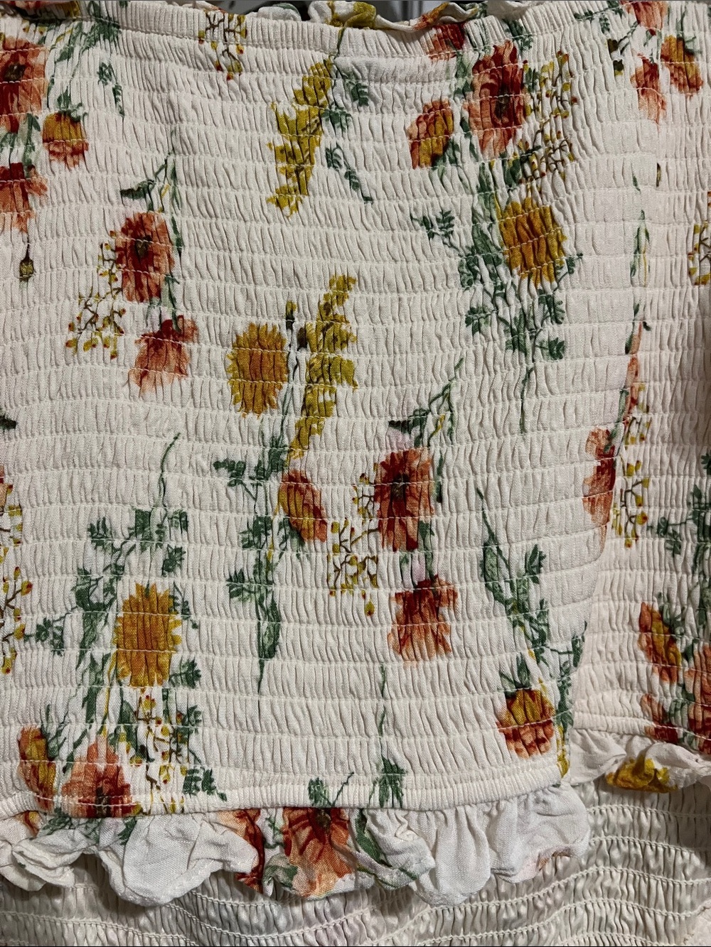 torrid Cream Smocked Crop Top with Yellow & Red Floral Print - Picture 4 of 4